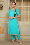 Buy_POMCHA JAIPUR_Blue Cotton Embellished Gota Round Saadgi Phulwari Work Straight Kurta Set _Online_at_Aza_Fashions