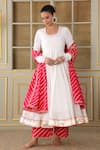 Buy_POMCHA JAIPUR_White Cotton Embellished Gota Round Neck Saadgi Work Anarkali Set _at_Aza_Fashions