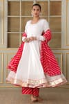 POMCHA JAIPUR_White Cotton Embellished Gota Round Neck Saadgi Work Anarkali Set _at_Aza_Fashions