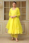 Buy_POMCHA JAIPUR_Yellow Anarkali And Pant Cotton Embellished Mirror Scoop Neck Saadgi Work Set _at_Aza_Fashions