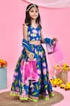 Shop_Yuvrani Jaipur_Blue Chanderi Printed Floral Lotus Lehenga Set _at_Aza_Fashions