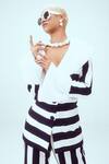 Buy_Mai Tai_White Stripe Pattern Shawl Collar Jacket  _at_Aza_Fashions