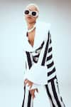 Mai Tai_White Stripe Pattern Shawl Collar Jacket  _Online_at_Aza_Fashions