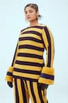 Buy_Mai Tai_Yellow Stripe Pattern Closed Neck Top  _at_Aza_Fashions