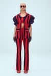 Buy_Mai Tai_Red Stripe Pattern Blazer Notched Collar Pant Set _at_Aza_Fashions