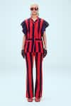 Shop_Mai Tai_Red Stripe Pattern Blazer Notched Collar Pant Set _Online_at_Aza_Fashions