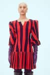 Shop_Mai Tai_Red Stripe Pattern Notched Round Neck Tiered Dress  _at_Aza_Fashions