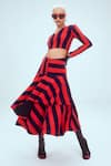 Buy_Mai Tai_Red Stripe Pattern V Neck Top And Layered Skirt Set _at_Aza_Fashions