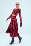 Buy_Mai Tai_Red Stripe Pattern V Neck Top And Layered Skirt Set _Online_at_Aza_Fashions