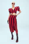 Buy_Mai Tai_Red Stripe Pattern V Neck Crop Top And Skirt Set  _at_Aza_Fashions