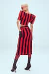 Shop_Mai Tai_Red Stripe Pattern V Neck Crop Top And Skirt Set  _at_Aza_Fashions