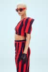 Mai Tai_Red Stripe Pattern V Neck Crop Top And Skirt Set  _Online_at_Aza_Fashions