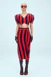 Buy_Mai Tai_Red Stripe Pattern V Neck Crop Top And Skirt Set  _Online_at_Aza_Fashions