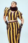 Mai Tai_Yellow Stripe Pattern V Neck Top And Skirt Set  _Online_at_Aza_Fashions