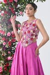 Shop_KIRAN KALSI_Pink Net Embroidery Rosin Round Sequin Blouse With Sharara_at_Aza_Fashions