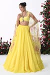 Buy_KIRAN KALSI_Yellow Satin Organza Embroidery Crystal Sweetheart Neck Rosa Garden Lehenga Set _at_Aza_Fashions