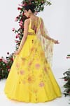 KIRAN KALSI_Yellow Satin Organza Embroidery Crystal Sweetheart Neck Rosa Garden Lehenga Set _Online_at_Aza_Fashions