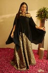 Buy_Tasuvure Indes_Black Pleated Silk Embroidery Zari Divine Neckline Cape And Ghaghra Set _at_Aza_Fashions