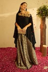 Shop_Tasuvure Indes_Black Pleated Silk Embroidery Zari Divine Neckline Cape And Ghaghra Set _at_Aza_Fashions
