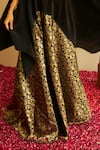 Tasuvure Indes_Black Pleated Silk Embroidery Zari Divine Neckline Cape And Ghaghra Set _Online_at_Aza_Fashions