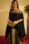Buy_Tasuvure Indes_Black Pleated Silk Embroidery Zari Divine Neckline Cape And Ghaghra Set _Online_at_Aza_Fashions