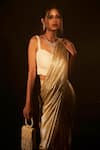 Shop_Tasuvure Indes_Gold Metallic Shimmer Embellished Saia Pre-draped Saree With Blouse  _at_Aza_Fashions