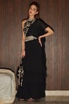 Buy_Tasuvure Indes_Black Double Georgette Reyna Glazed Ruffle Draped Saree With Blouse _at_Aza_Fashions