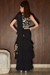 Shop_Tasuvure Indes_Black Double Georgette Reyna Glazed Ruffle Draped Saree With Blouse _at_Aza_Fashions