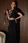 Tasuvure Indes_Black Double Georgette Reyna Glazed Ruffle Draped Saree With Blouse _Online_at_Aza_Fashions