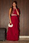 Buy_Tasuvure Indes_Red Double Georgette Reyna Glazed Ruffle Pre-draped Saree With Blouse  _at_Aza_Fashions