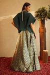 Shop_Tasuvure Indes_Green Pleated Silk Woven Floral Round Nora Top And Ghaghra Set _at_Aza_Fashions