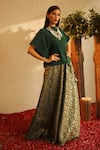 Tasuvure Indes_Green Pleated Silk Woven Floral Round Nora Top And Ghaghra Set _Online_at_Aza_Fashions