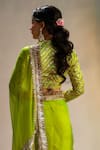 Shop_Ranbir Mukherjee Calcutta_Green Organza Embellishments Gota Geometric Striped Pallu Saree With Blouse _at_Aza_Fashions