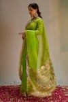 Ranbir Mukherjee Calcutta_Green Organza Embellishments Gota Geometric Striped Pallu Saree With Blouse _Online_at_Aza_Fashions