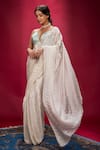 Ranbir Mukherjee Calcutta_Ivory Satin Georgette Embellishments Sequin Saree With Bralette  _Online_at_Aza_Fashions