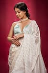 Buy_Ranbir Mukherjee Calcutta_Ivory Satin Georgette Embellishments Sequin Saree With Bralette  _Online_at_Aza_Fashions