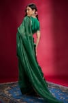 Shop_Ranbir Mukherjee Calcutta_Green Organza Embellishments Gota Stripes V Neck Saree With Blouse _at_Aza_Fashions