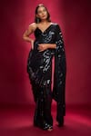 Buy_Ranbir Mukherjee Calcutta_Black Georgette Embellishments Sequins Saree With Velvet Bralette  _at_Aza_Fashions