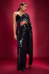 Shop_Ranbir Mukherjee Calcutta_Black Georgette Embellishments Sequins Saree With Velvet Bralette  _at_Aza_Fashions