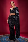 Ranbir Mukherjee Calcutta_Black Georgette Embellishments Sequins Saree With Velvet Bralette  _Online_at_Aza_Fashions