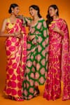 Ranbir Mukherjee Calcutta_Green Viscose Printed Floral Plunged Sweetheart Saree With Blouse _at_Aza_Fashions