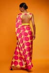 Shop_Ranbir Mukherjee Calcutta_Pink Satin Silk Printed Polka Square Saree With Blouse _at_Aza_Fashions