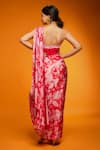 Shop_Ranbir Mukherjee Calcutta_Pink Satin Silk Printed Abstract Floral Suzani Pre-draped Saree With Blouse _at_Aza_Fashions