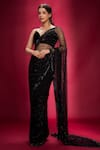 Buy_Ranbir Mukherjee Calcutta_Black Georgette Embellishments Stones Plunged V Saree With Bralette  _at_Aza_Fashions