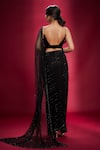 Shop_Ranbir Mukherjee Calcutta_Black Georgette Embellishments Stones Plunged V Saree With Bralette  _at_Aza_Fashions