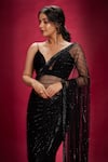 Buy_Ranbir Mukherjee Calcutta_Black Georgette Embellishments Stones Plunged V Saree With Bralette  _Online_at_Aza_Fashions