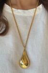 MNSH_Gold Plated Drop Shaped Pendant Necklace _Online_at_Aza_Fashions