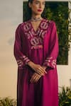 Shop_Shikha Mehta_Purple Silk Chanderi Embroidered Thread V Bela Overlap Panel Kurta Pant Set_Online_at_Aza_Fashions