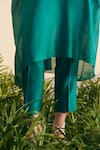 Shop_Shikha Mehta_Green Silk Chanderi Embroidered Thread V Neck Meher Kaftan Tunic Pant Set _Online_at_Aza_Fashions