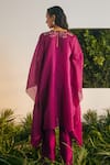 Shop_Shikha Mehta_Purple Silk Chnaderi Embroidered Thread High Nirva Chanderi Tunic Pant Set_at_Aza_Fashions